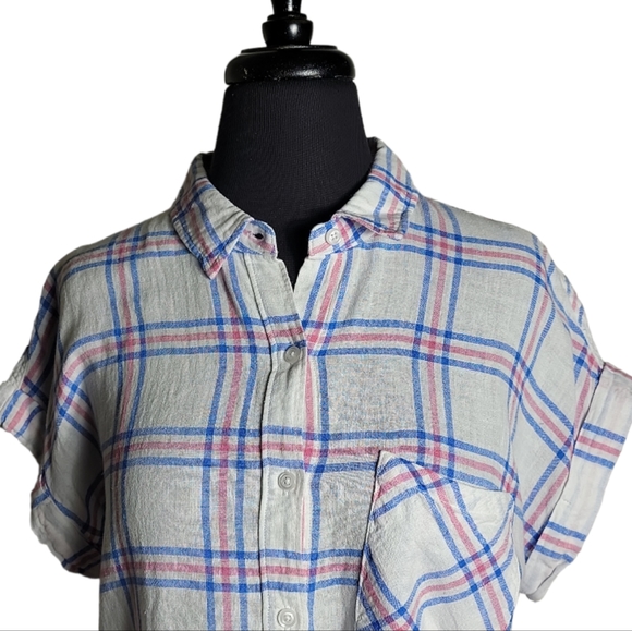 Rails whitney button down short sleeve plaid high low top size medium - Picture 3 of 9